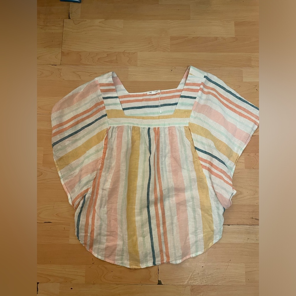 beachlunchlounge Pastel Striped Square-Neck Peasant Top